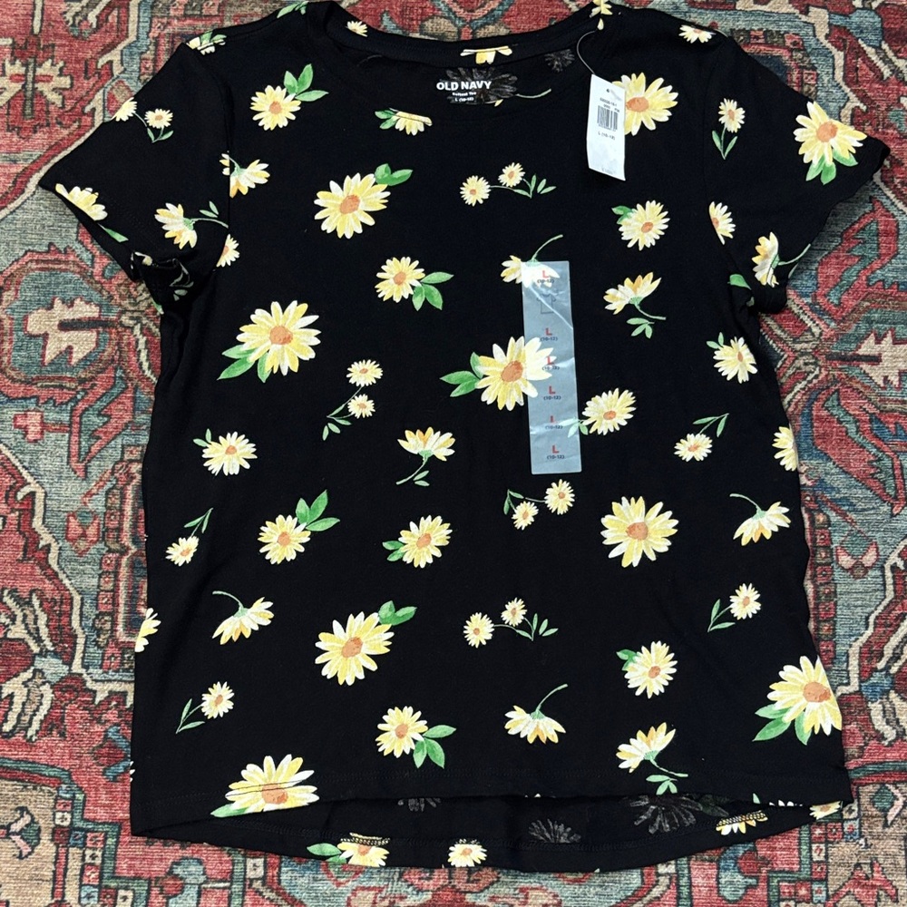 Old Navy Black Tee with Yellow Floral Print